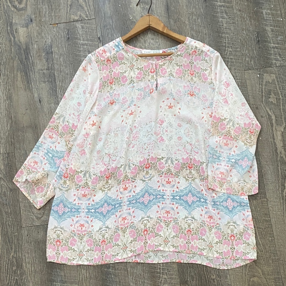 Catherine Malandrino Pink and Blue Floral Blouse